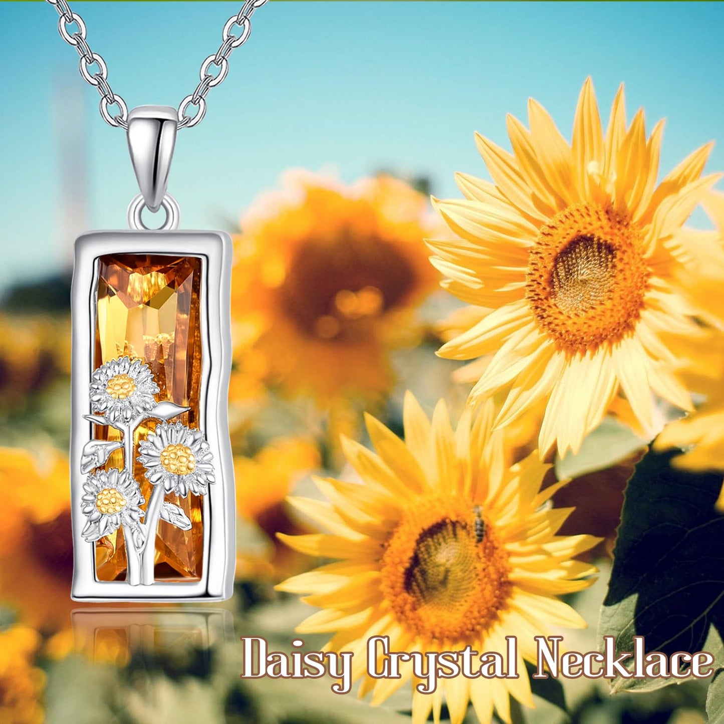 AENEAS Sunflower Necklace 925 Sterling Silver Crystal Sunflower Pendant Necklace Sunflower Jewelry Gifts for Women