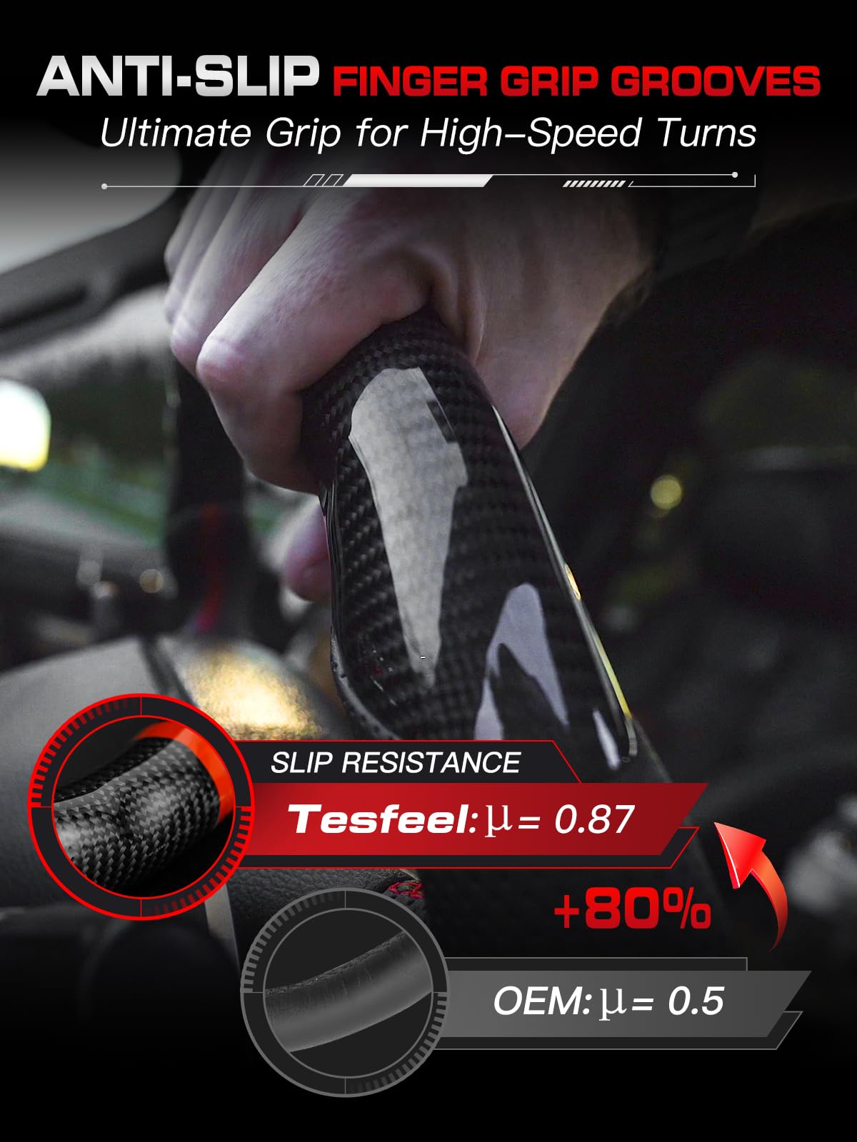 TESFEEL Heated Real Carbon Fiber Steering Wheel for Chevy Silverado 1500 2500 3500 (2019-2025), D-Shape Flat Bottom, Nappa Leather&Hand-Stitching, Fits Models with Factory Heating & Paddle Shifters