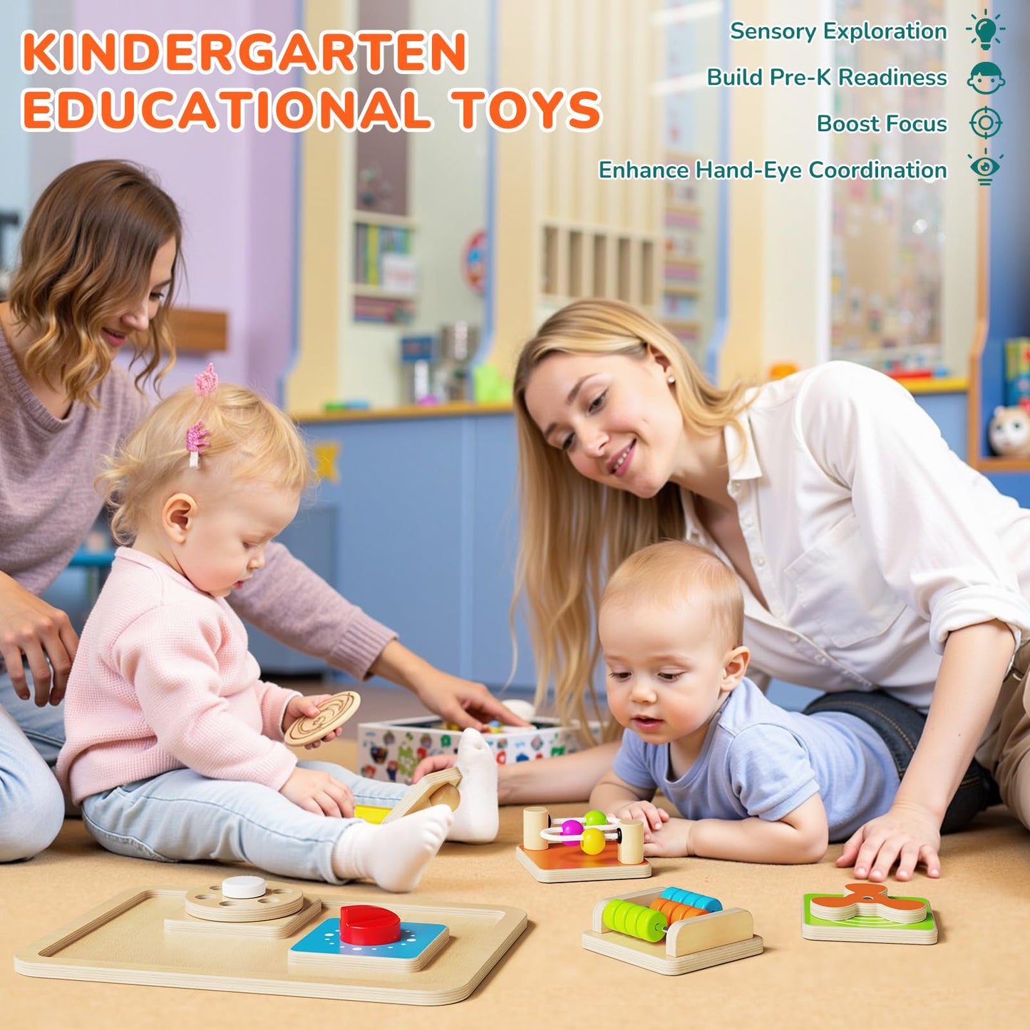 Paisure Montessori Busy Board for Toddlers 1-3, 6-in-1 Sensory Activity Cube, Fine Motor Skills Learning Toy with Bead Maze, Gears & Spinner, Quiet Travel Toy for 1 Year Old Boy and Girl Gifts