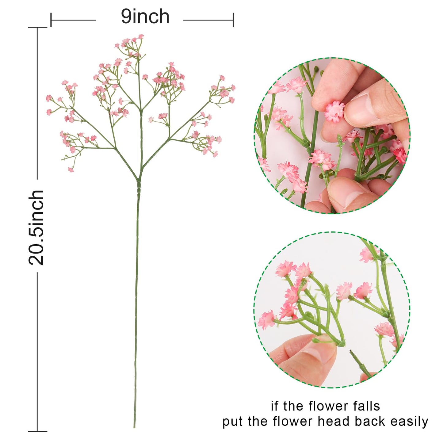 Pusuny Baby Breath Flowers Artificial Bulk,15 Pcs Gypsophila Faux Pink Flowers Fake Baby Breath Real Touch Flowers Bouquets for Bride Wedding Decorations Party Floral Arrangements DIY (Pink)