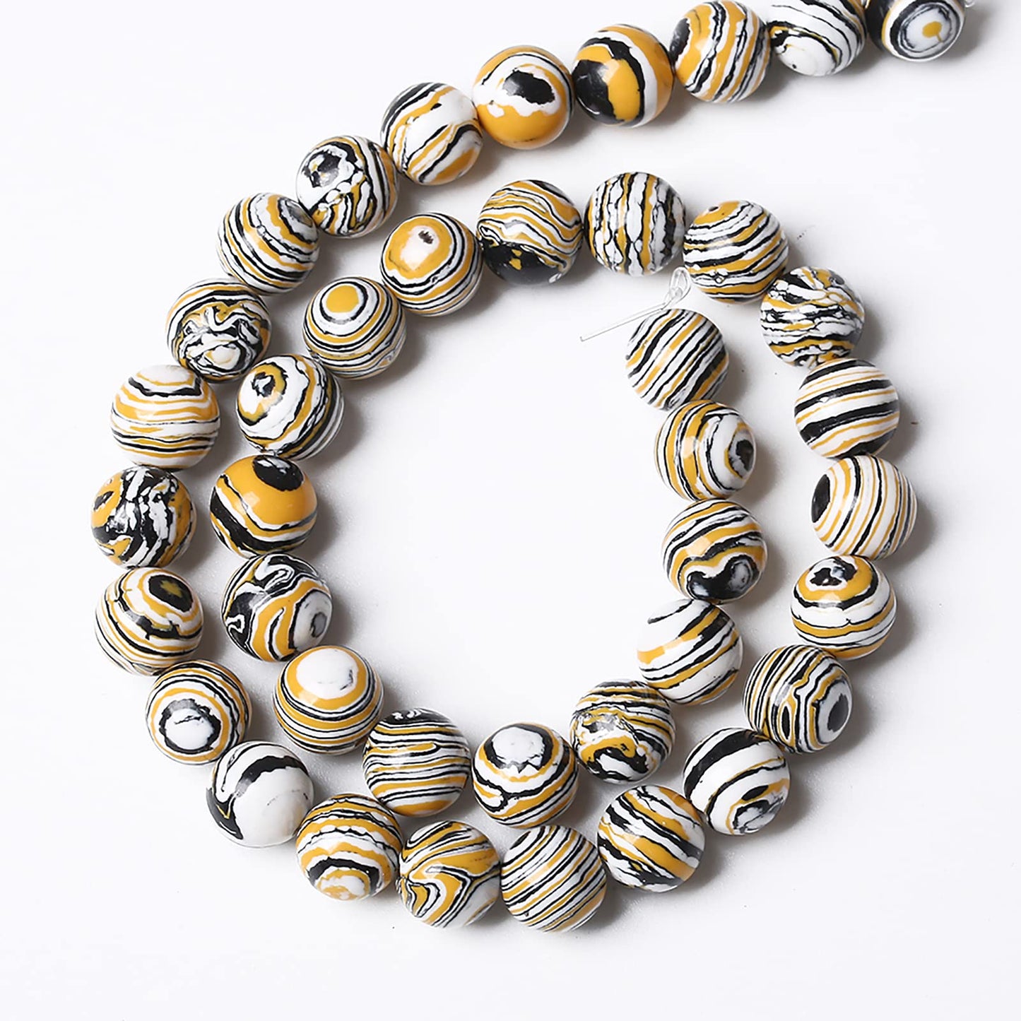 90pcs 4mm Natural Yellow Malachite Beads Round Loose Beads for Jewelry Making DIY Bracelets Necklace Crystal Energy Healing Power Stone(4mm, Yellow Black Malachite)