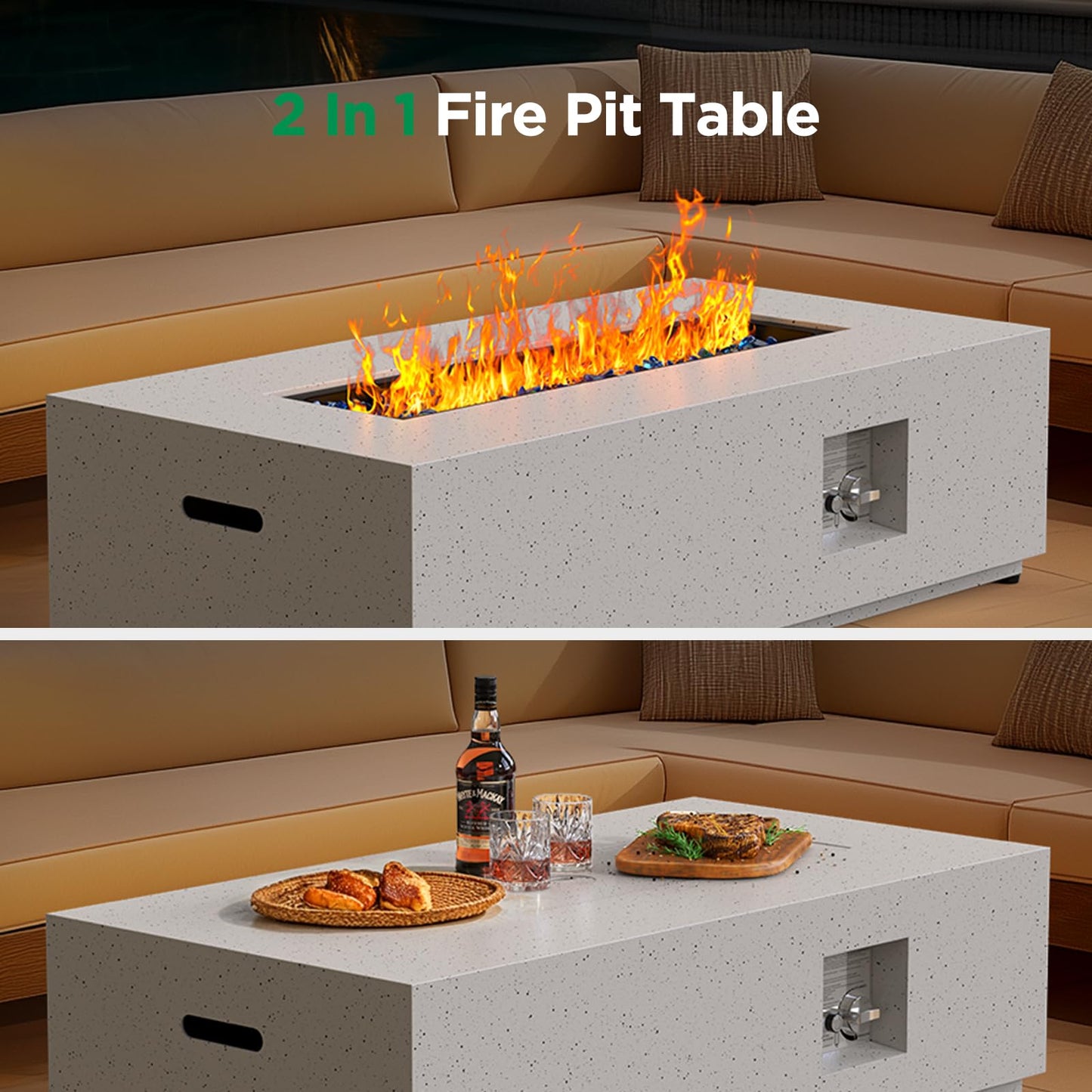 Silonn 43Inch Propane Fire Pit, 50000 BTU Outdoor Gas Fire Pit Table with CSA Certification, Glass Rocks, Rectangular Heater for Patio, Backyard, Deck, Balcony, with Waterproof Cover & Adjustable Legs