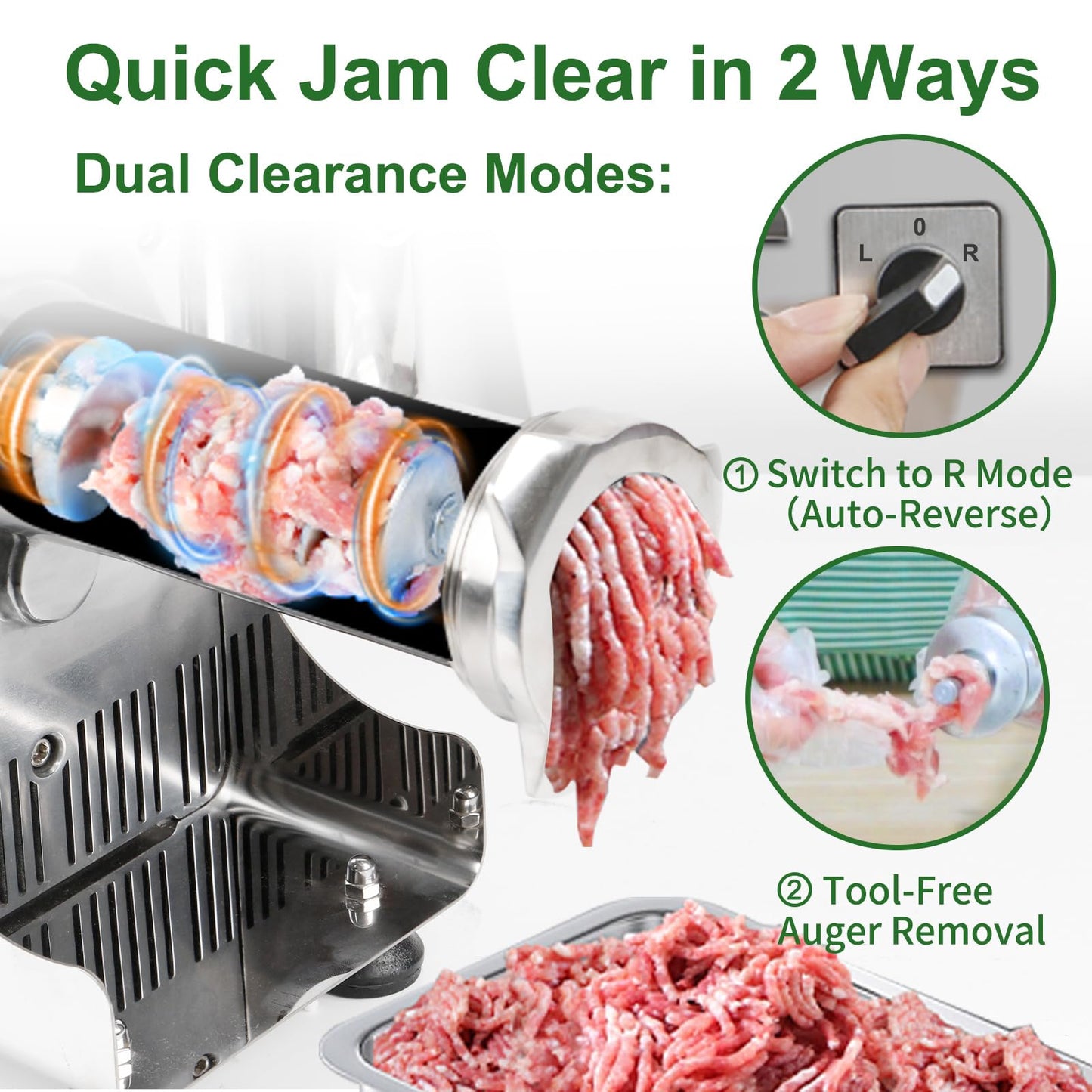Meat Grinder Heavy Duty Electric,Commercial Meat Grinder #8 for Home Use Deer Processing Best Stainless Steel 2800W Max with 3 Grinding Plates 3 Sausage Stuffer Tubes 1 Pusher 2 Blades