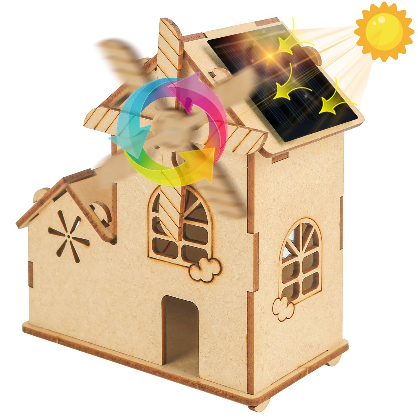 Solar Windmill House STEM Kit - DIY 3D Wooden Puzzle Science Toy for Kids,Educational Craft Model for Children Ages 8-12,Clear English Instruction.