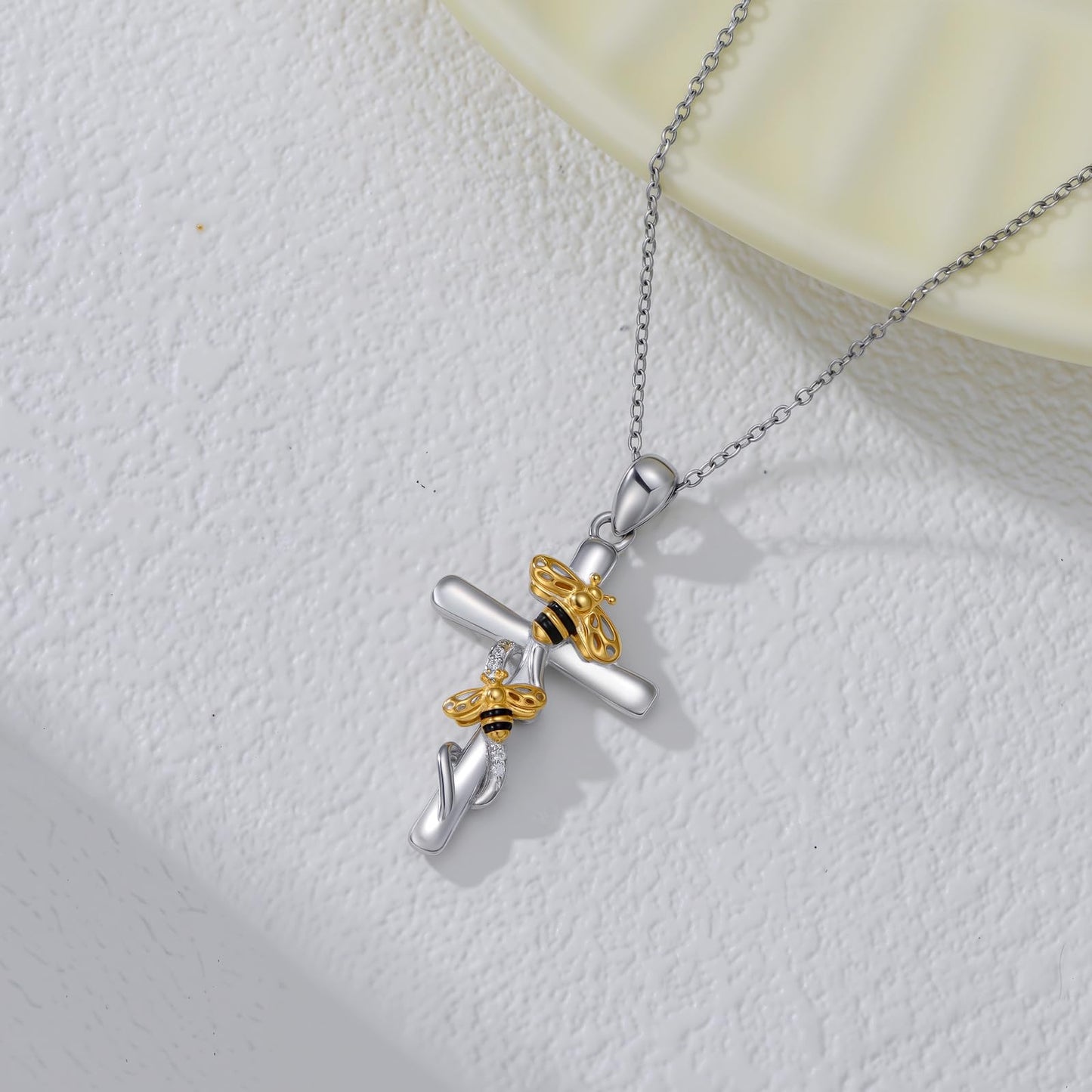 YYB Cross Necklace Valentines Day Gifts for Women 925 Sterling Silver Pendant Butterfly/Dragonfly/Bee/Ladybug/Hummingbird Cross Jewelry Gift for Her (Bee)