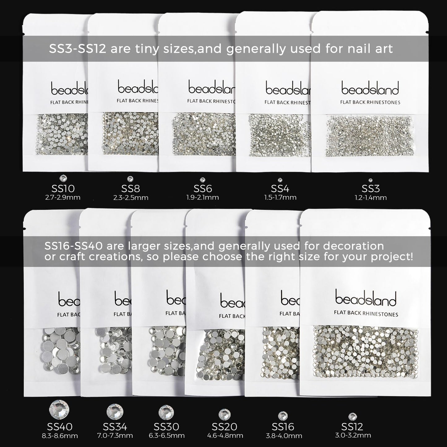 Beadsland 1440pcs Flat Back Crystal Rhinestones Round Gems for Nail Art and Craft Glue Fix, CrystalAB, SS20, 4.6-4.8mm