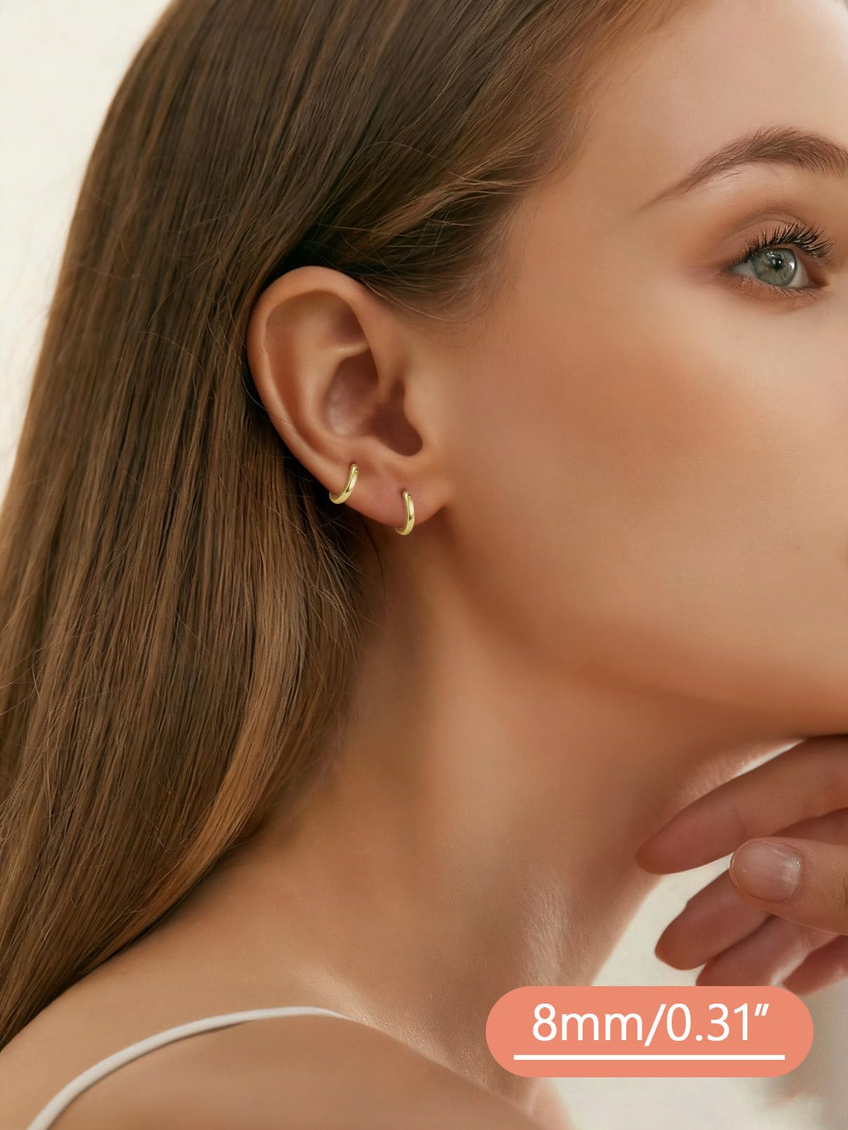 FaithHeart Hoop Earrings for Women, 14K Gold Hypoallergenic Huggie Hoop Earrings, Small Cartilage Earrings for Women 8mm, Send Gift Box