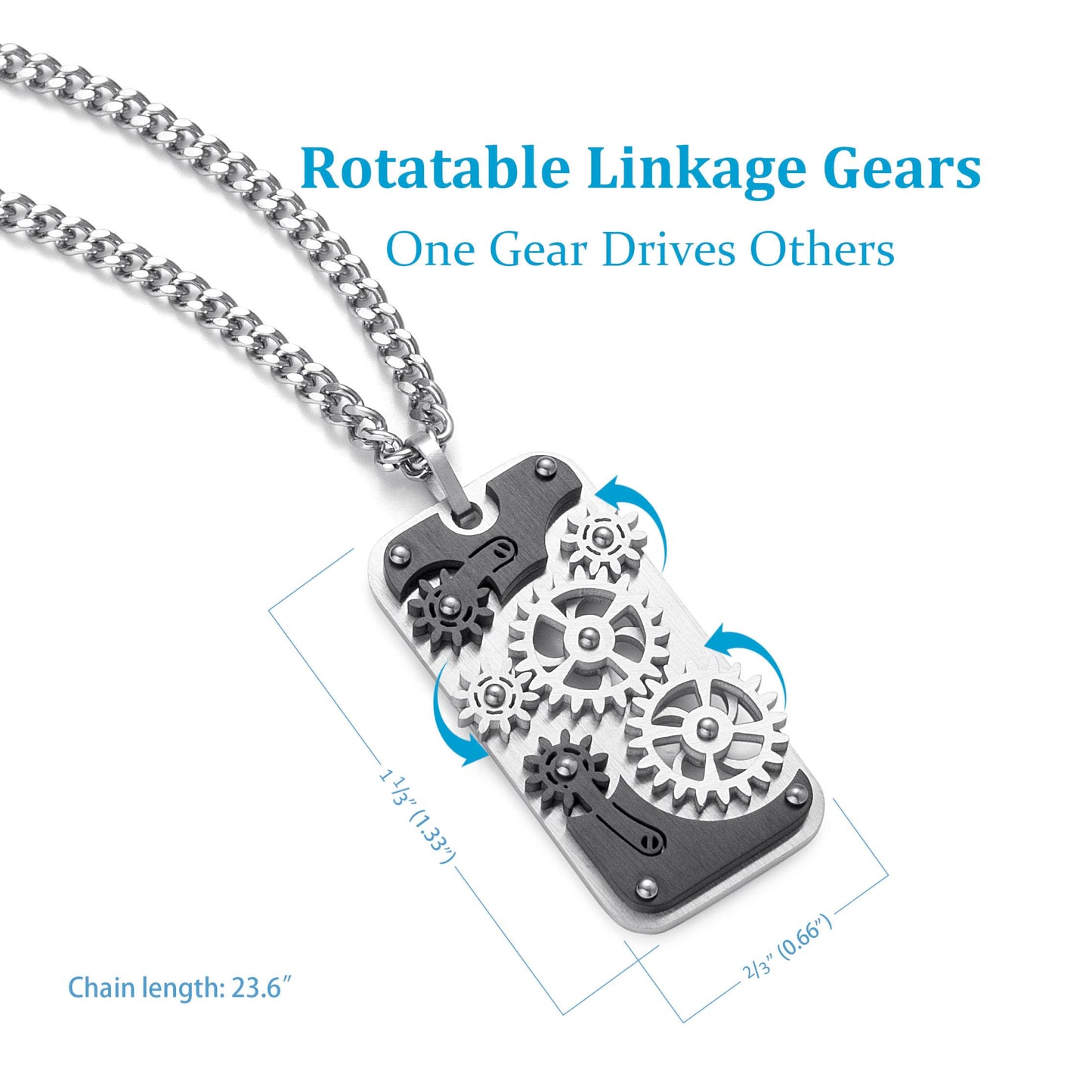 Stainless Steel Mechanical Rotatable Gear Pendant Necklace for Kids & Adults – Fidget Jewelry for Anxiety Relief, Stress – Steampunk Cyberpunk Accessories for Men, Boys, Teens – Gifts for Son, Brother