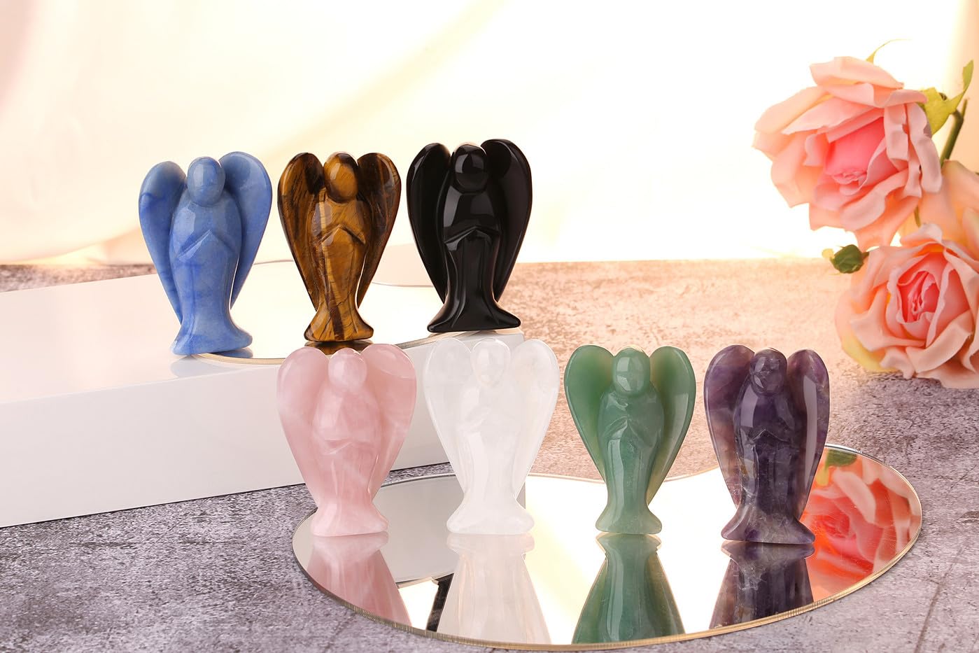 QINJIEJIE 3" Quartz Crystal Angel Decor Healing Statue - Polished Gemstone Big Guardian Angels for Office, Desk, Room - White Crystal Decorations, Spiritual Gifts