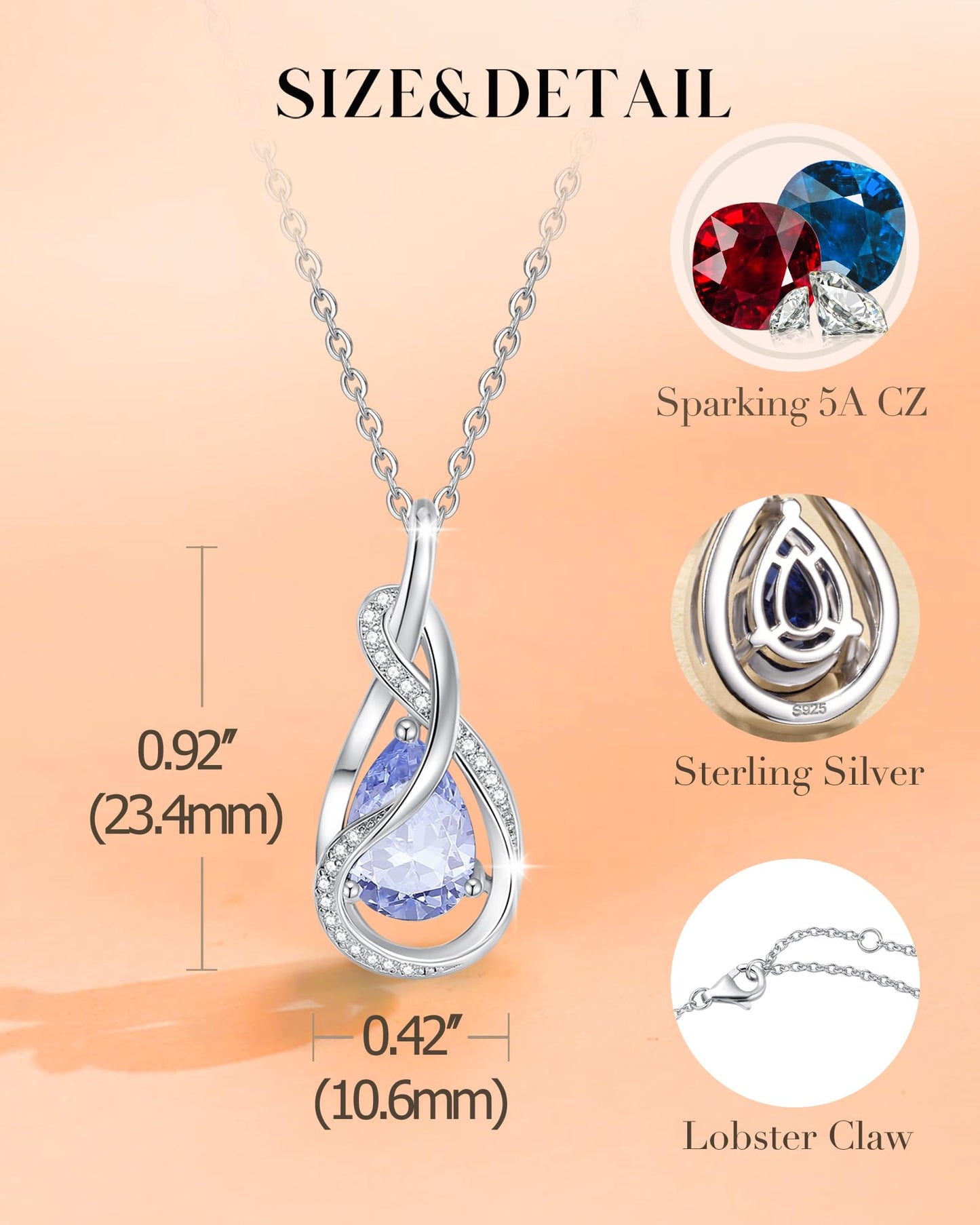 FANCIME Tanzanite Necklace December Birthstone Sterling Silver Infinity Knot Pendant Necklace Gemstone Fine Jewelry Anniversary Birthday Mothers Day Gifts for Women Her Mom