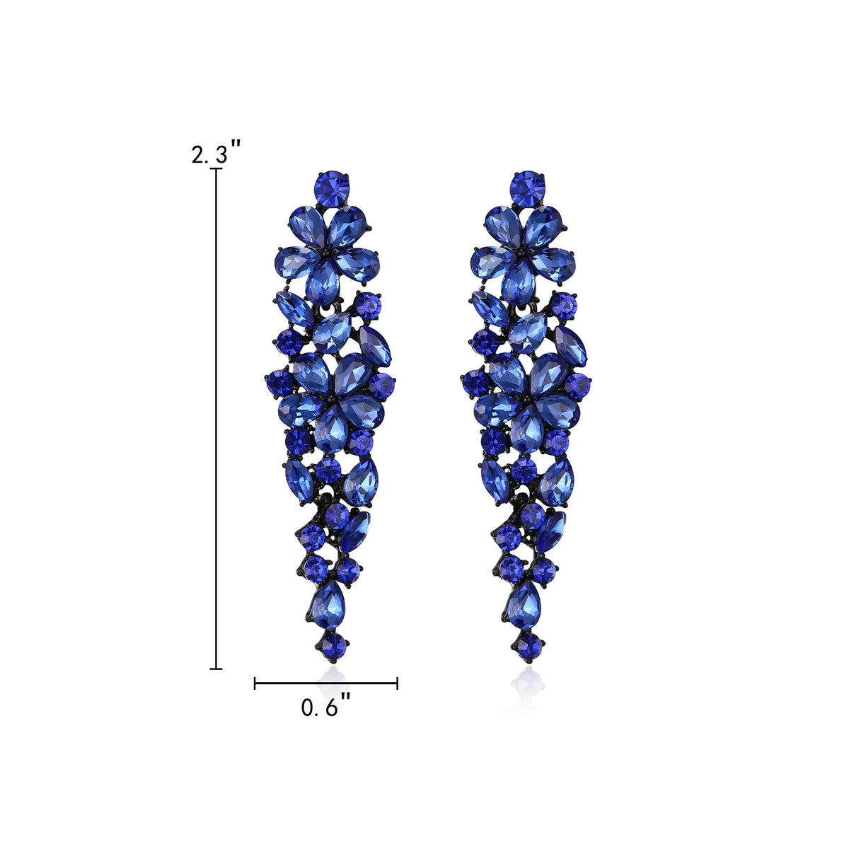 EleQueen Sparkle Marquise Rhinestone Crystal Statement Dangle Earrings for Women, Black-Tone Blue Crystals Art Deco Prom Chandelier Jewelry for Wedding Bridal
