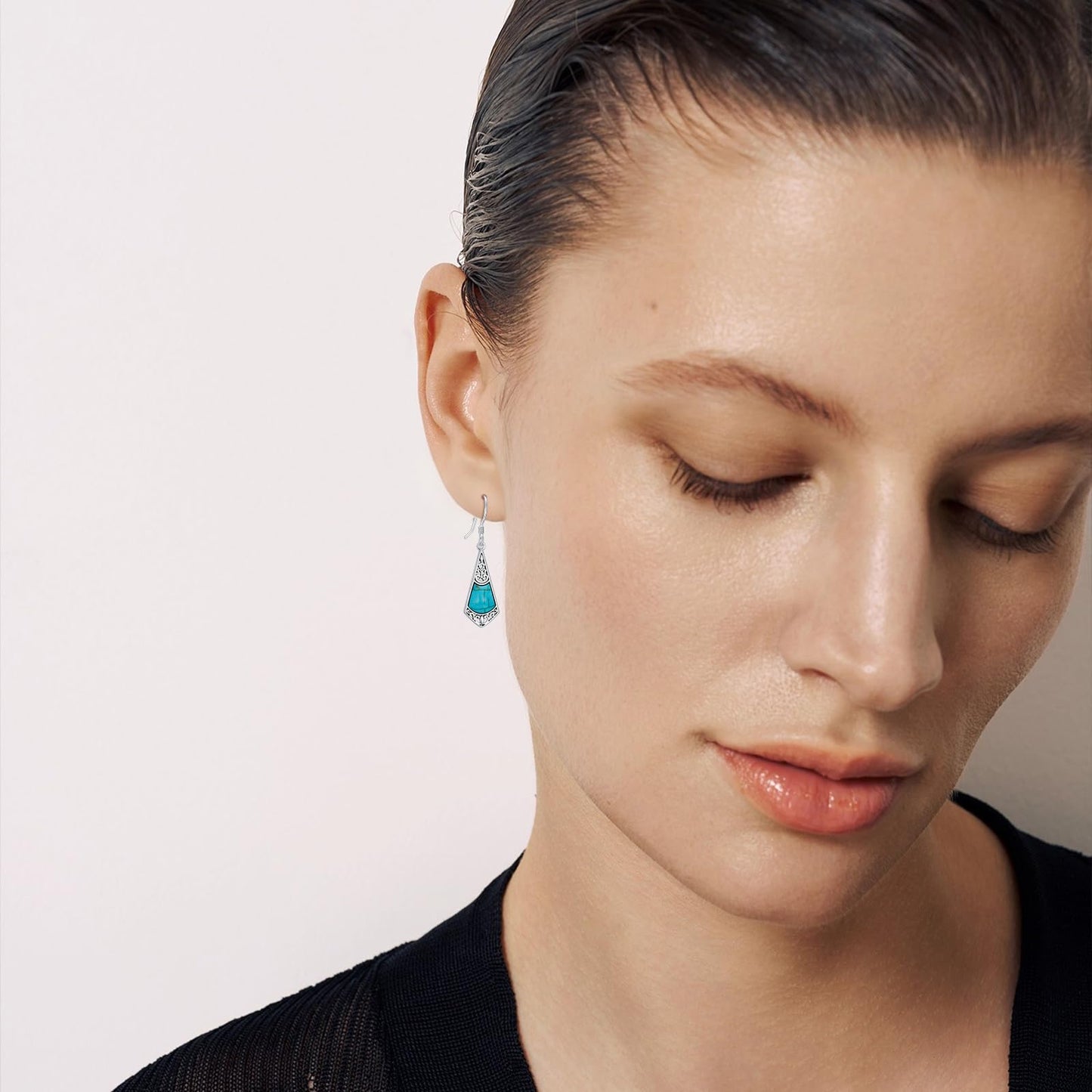 Eetaitai Turquoise Earrings for Women 925 Sterling Silver Vintage Spiral Earrings Turquoise Dangle Earrings Western Jewelry Mothers Day Gifts for Mom Wife Sister