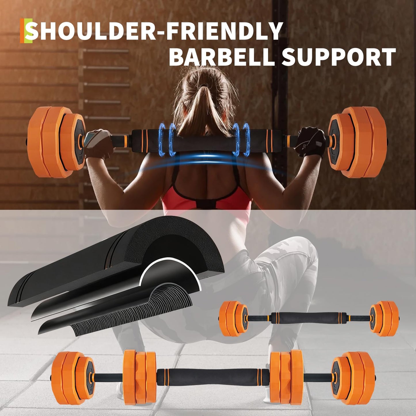 4-In-1 Adjustable Dumbbell Set (44/66/88LB) - Convertible to Barbell, Kettlebell & Push Up Stands, Home Gym Equipment for Men & Women, Space Saving Weights with PVC Coating,88 LBS