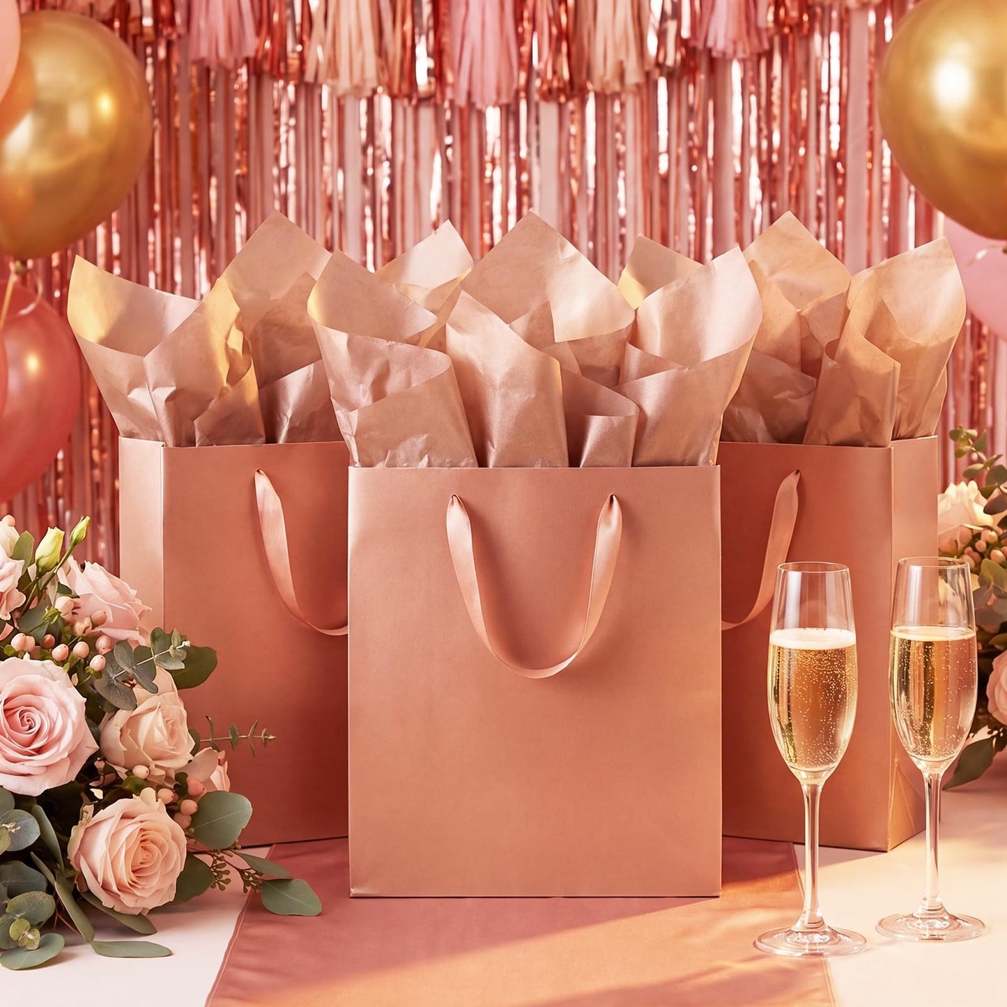 woric 110 Sheets Rose Gold Tissue Paper Bulk, 17GSM Metallic Tissue Paper for Gift Bags Graduation Bouquet DIY Crafts Birthday Weddings Baby Shower Girl Party Decor, 14 x 20 Inch