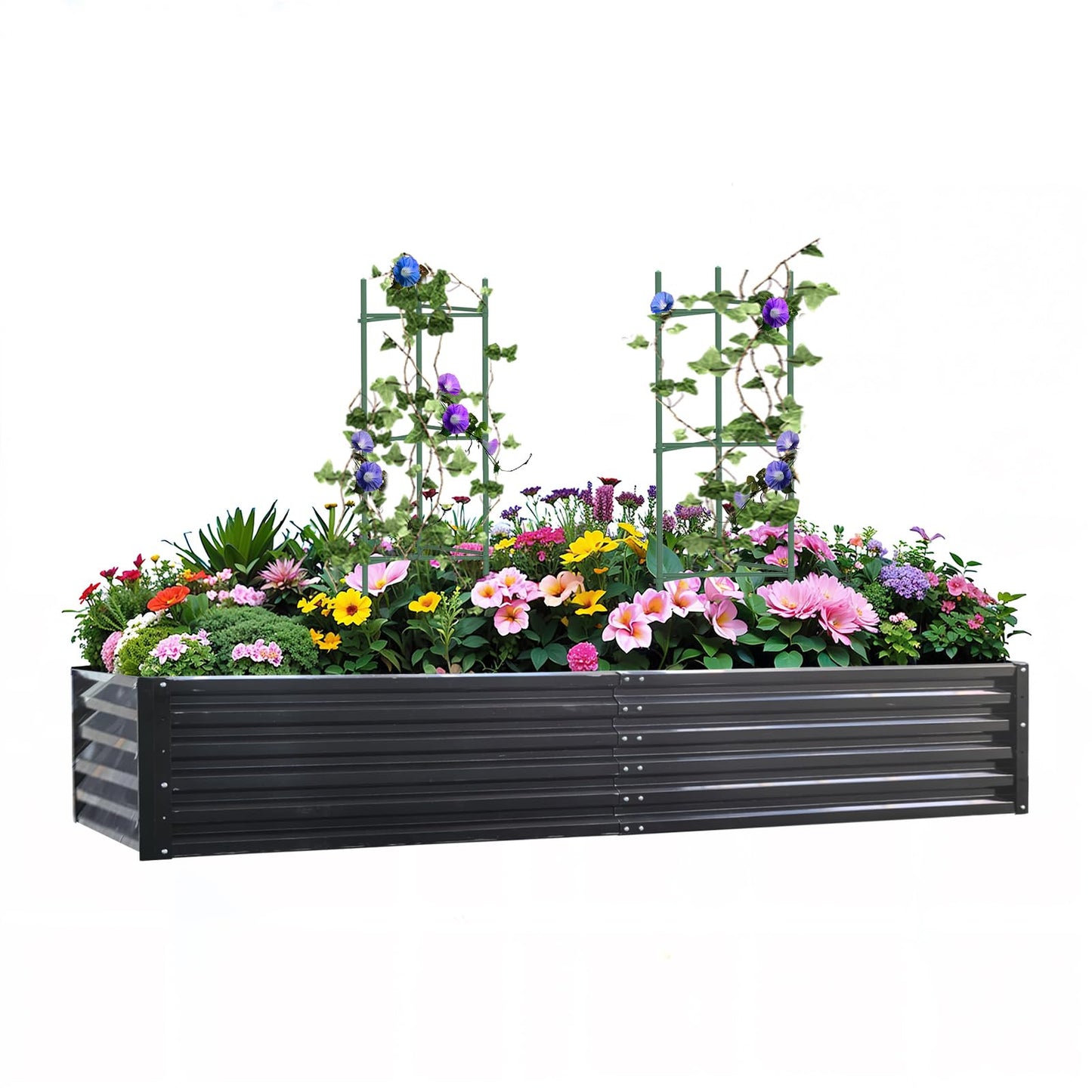 PICNICNI Metal Raised Garden Bed 8x4x1.5Ft Tall Outdoor Large Metal Galvanized Planter Boxes Kit for Vegetables, Flowers and Herbs,Garden Beds with 2Pcs Tomato Cage 1Pc Gloves,Black
