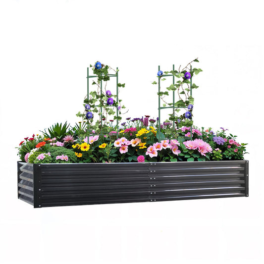 PICNICNI Metal Raised Garden Bed 8x4x1.5Ft Tall Outdoor Large Metal Galvanized Planter Boxes Kit for Vegetables, Flowers and Herbs,Garden Beds with 2Pcs Tomato Cage 1Pc Gloves,Black