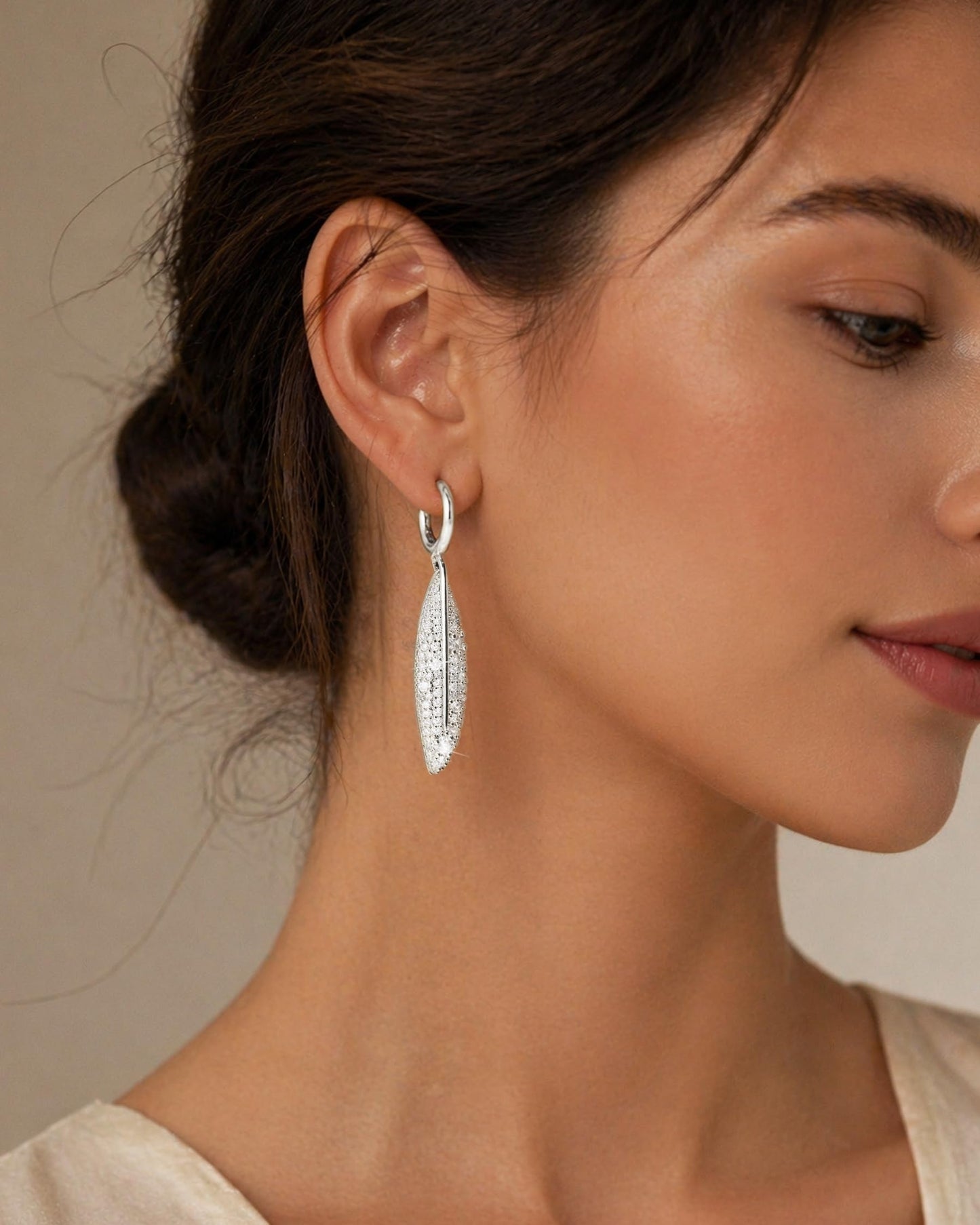 Asdecy Leaf 925 Sterling Silver Huggie Hoops Earrings for Women Drop Dangle Cubic Zirconia Elegant Prom Bridal Bridesmaid Wedding Anniversary Dangling Jewelry