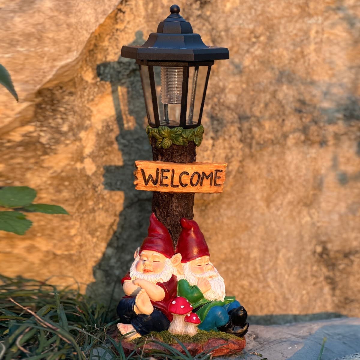ZYLiWoo Garden Gnome Statue with Solar Lights,Outdoor Figurine Light for Outside Landscape,Lawn Yard, Path、Patio Sculptures Decor - Unique Gift for Grandmothers, Women,Sisters for Christmas Birthday
