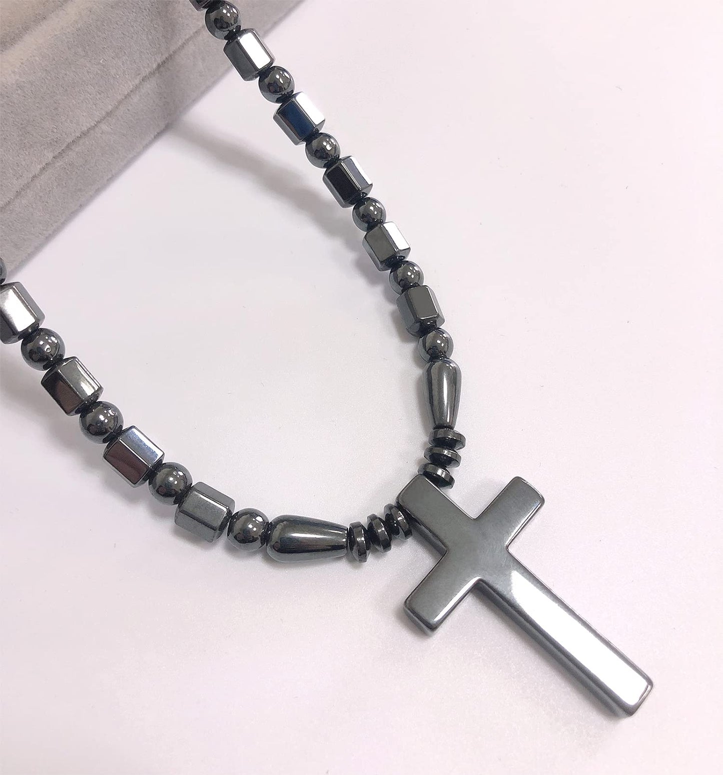 Jiajiazi 5A hematite magnetic therapy Cross pendant necklace for men and women, magnetic bead stone healing Jewelry 20” length unisex