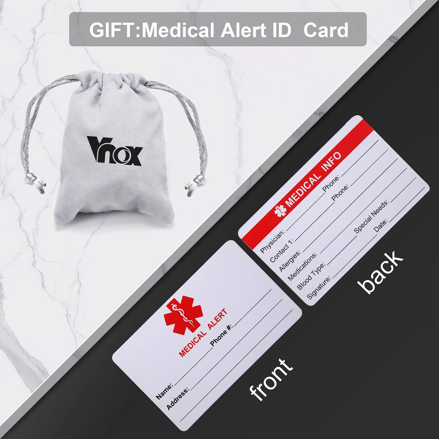 VNOX Type 2 Diabetes Medical Alert ID Black Silicone Rubber Stainless Steel Adjust Bracelet Wristband for Men