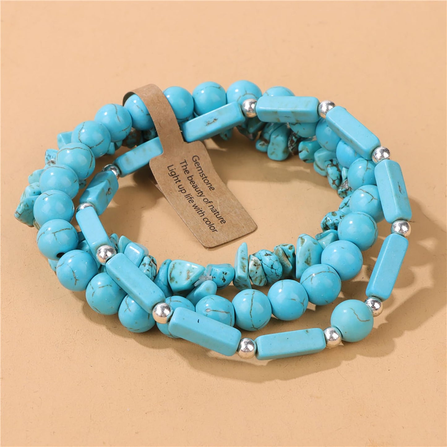 IVY TAILI 3Pcs Turquoise Bracelet for Women Boho Turquoise Bead Bracelet Natural Stone Beaded Stretch Bracelets Set Healing Crystal Bracelets Turquoise Jewelry for Women