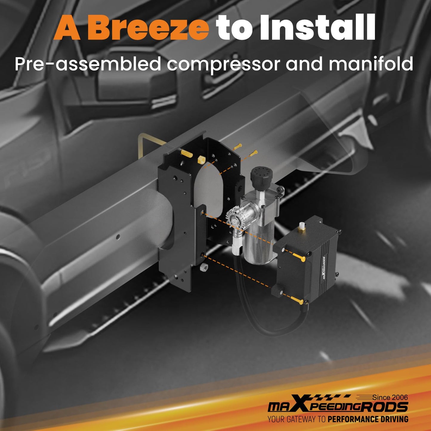maXpeedingrods Wireless On Board Air Compressor System App and Remote Control 120 PSI Heavy Duty Air Compressor Kit for Trucks Pickups Trailers Vans