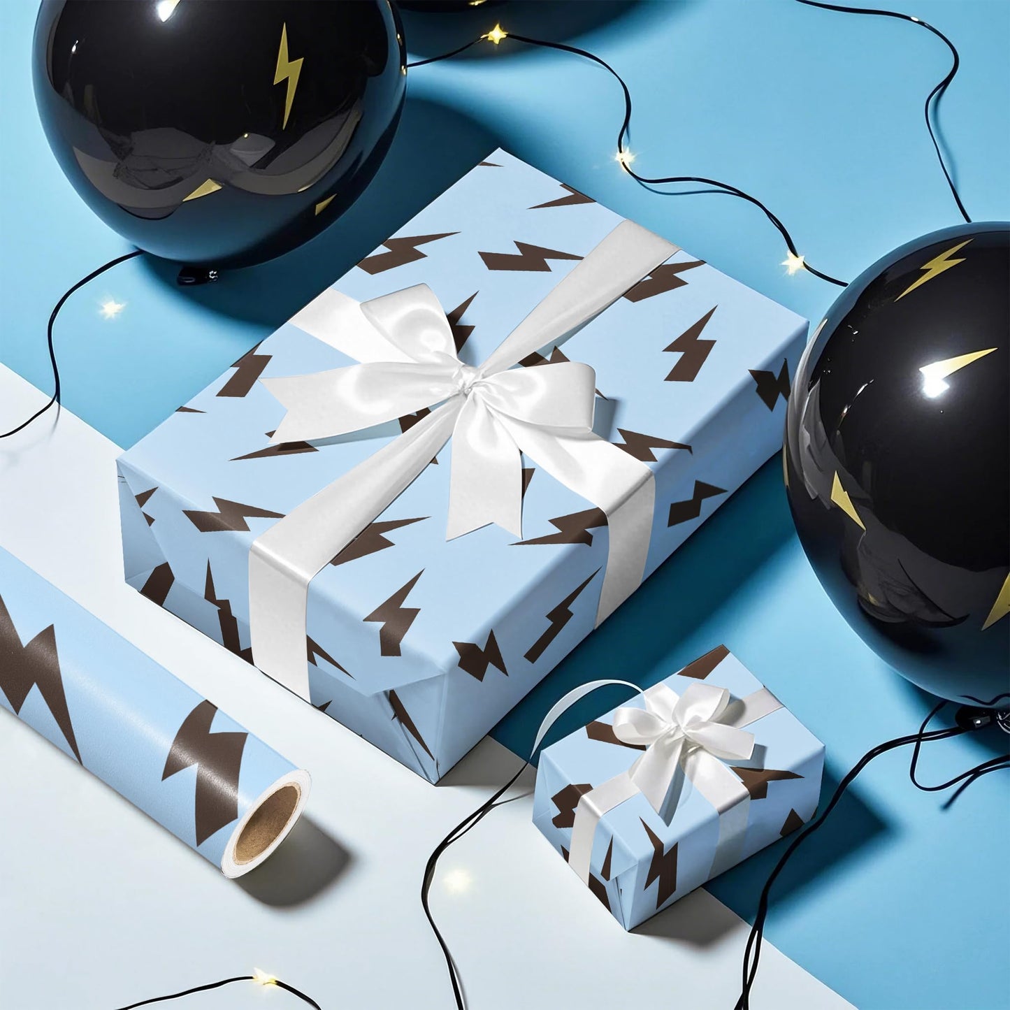 WRAPAHOLIC Lightning Bolts Wrapping Paper Roll - Mini Roll - 17 Inch x 16.5 Feet - Blue and Black Birthday Wrapping Paper Perfect for Men Boy Birthday, Baby Shower (Pack of 2)
