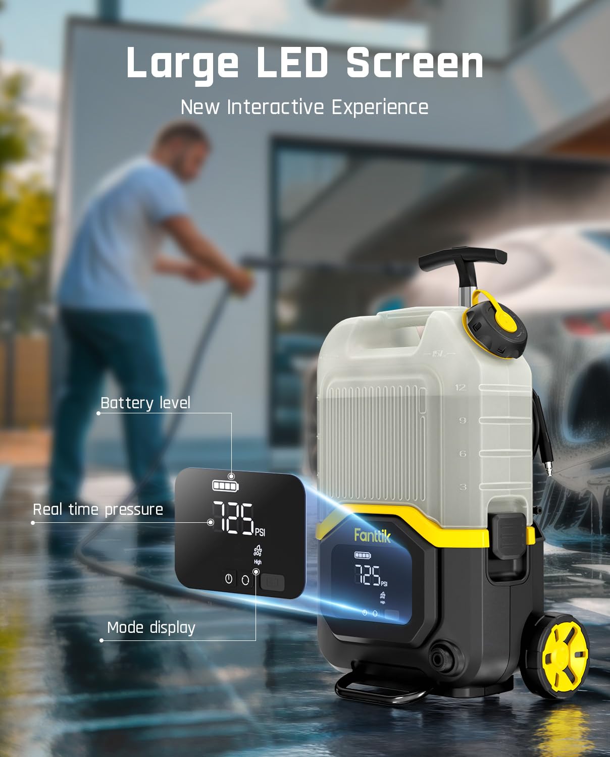 Fanttik NB8 Ultra Cordless Pressure Washer w/4.0 Gal Tank, Max 725PSI Electric Power Washer with 5-in-1 Nozzle, 20FT Hose, Adjustable Pressure, Power Cleaning for Car Washing, Patio