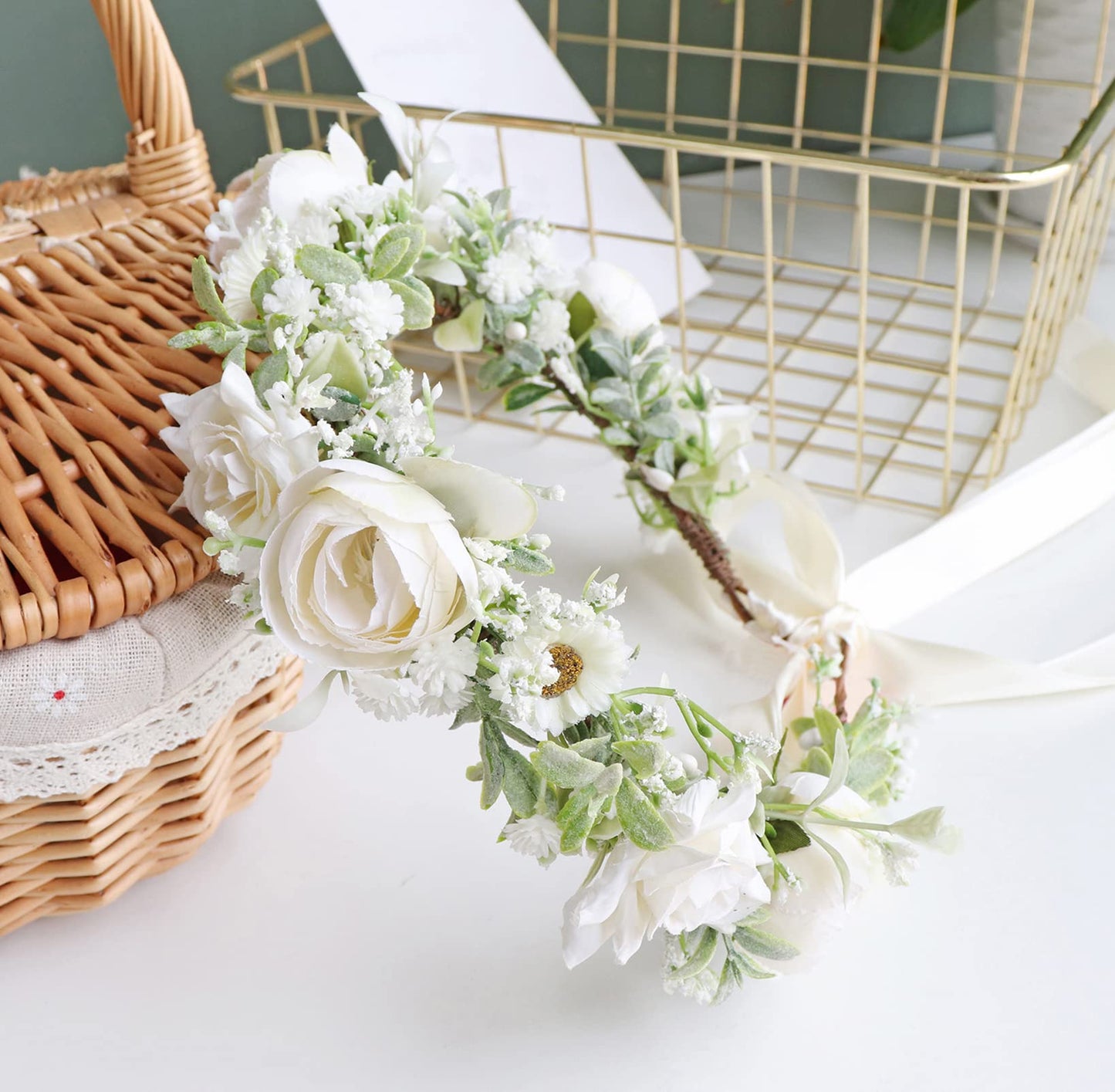 Trepveter Floral Crowns for Women Flower Crown Flower Garland Headband Floral Headpiece Halo Cosplay Halloween Bridal Wedding Photo Props Renaissance Party Prom