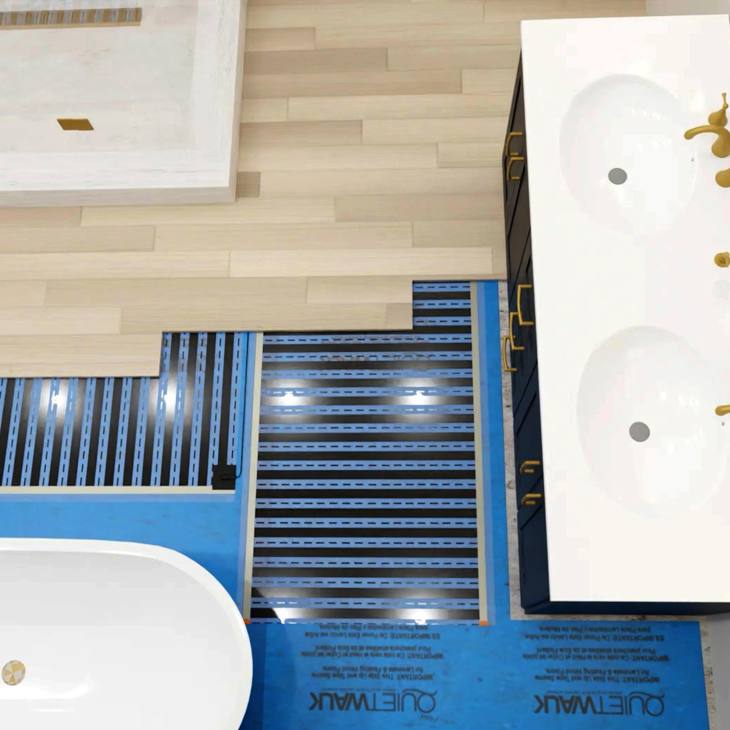 QuietWarmth Float QWARM1.5X10F240 Radiant Floor Heating Mat for below Laminate, Wood, Luxury Vinyl Floating Flooring- Cuttable Mat Size 1.5’x10' 240 Volt (Covers 15sf)