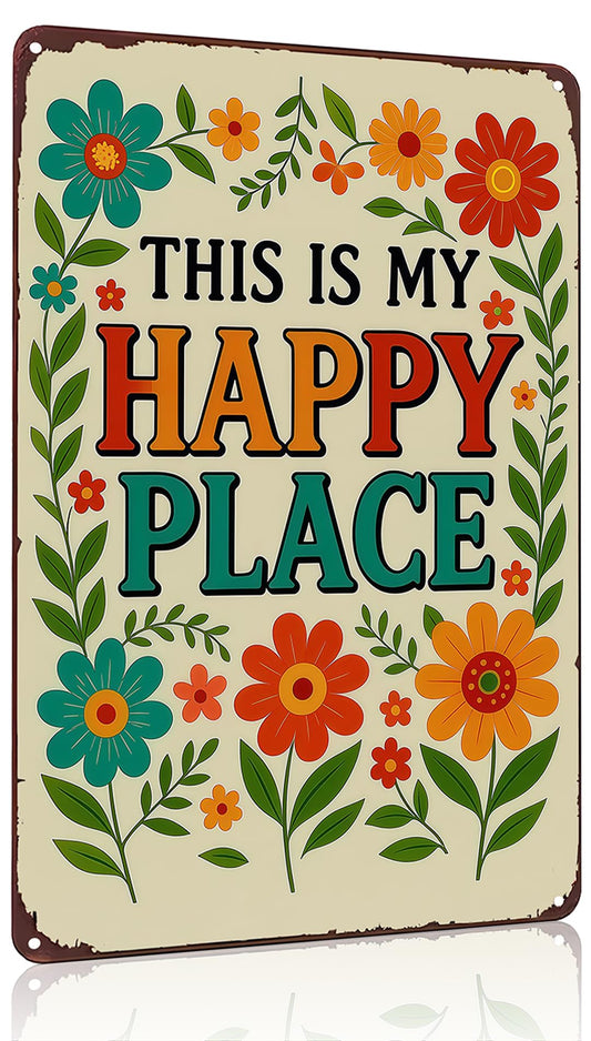 Funnysign Garden Gifts This Is My Happy Place Vintage Tin Sign for Home Garden Greenhouse Patio Yard Decor 8 X 12 Inch(3981)