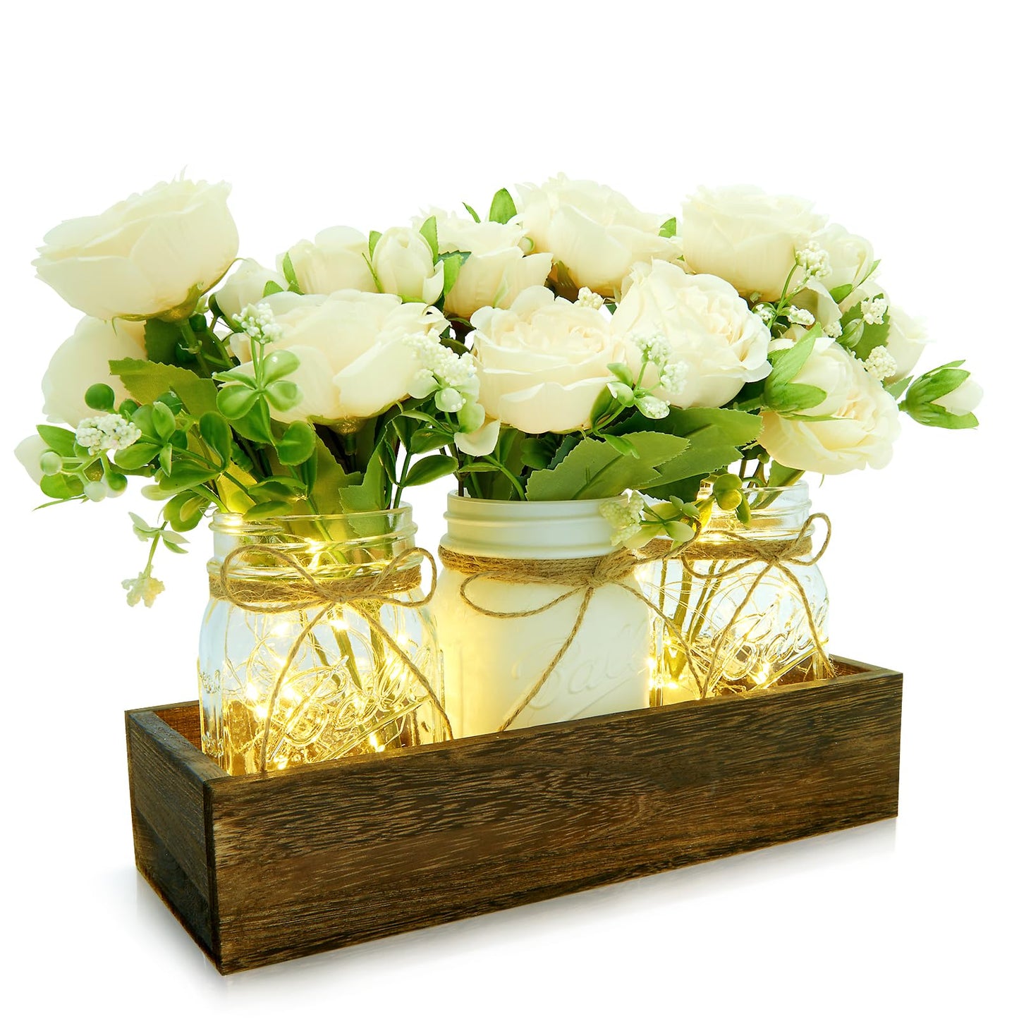 XXXFLOWER 3 Pcs Mason Jars Lights Fall Table Centerpieces - Birthday Gifts for Women Mom Wife,Indoor Decors for Farmhouse Coffee Table Dining Room Kitchen Wedding