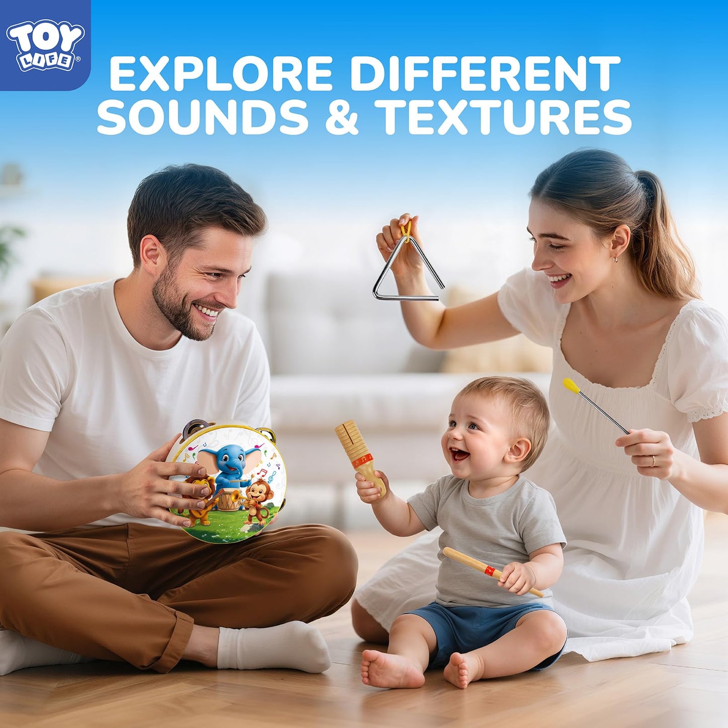 TOY Life Toddler Musical Instruments for Kids, Baby Musical Toys for Toddlers 1-3, Montessori Wooden Toys Percussion Instruments Set with Tambourine Xylophone Maracas for Kids Preschool Education