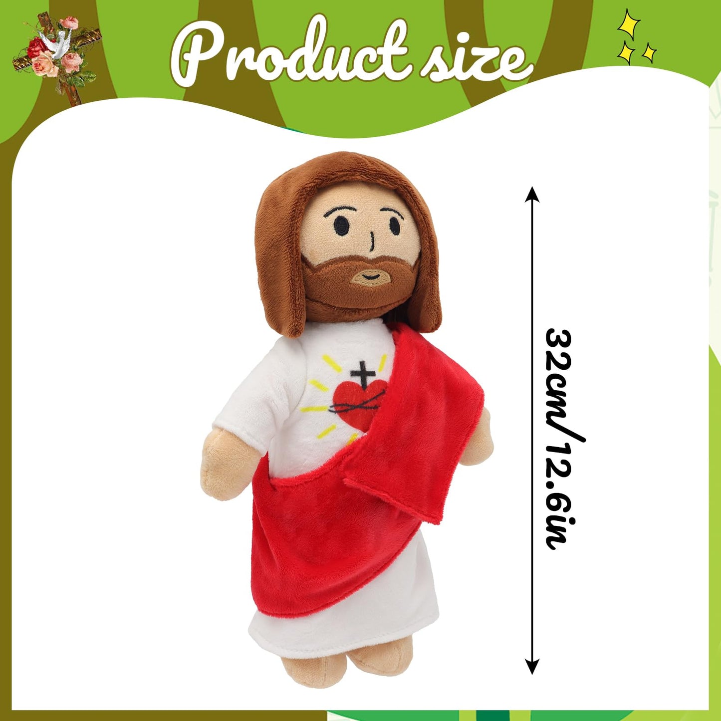 Yelakey 13" Jesus Plush Toy Heart of Jesus Plushie Savior Stuffed Doll for Church Sunday School Religious Easter Gift for Children Kids (Pack of 2)