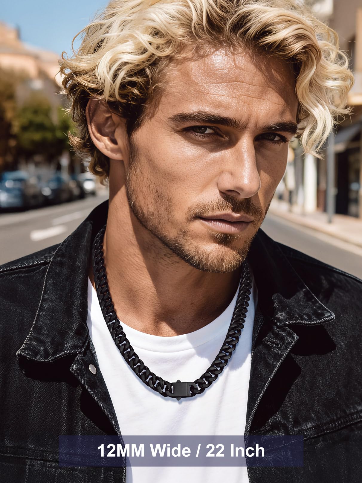 Bandmax 12MM Chunky Chain Choker Necklace for Men Women Black Miami Link Chain Rope Chain Necklace Old School Hip Hop Rock Biker Jewelry