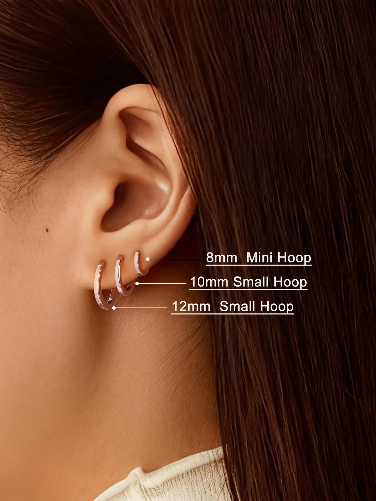 SILVERCUTE 925 Sterling Silver Huggie Hoop Earrings for Women,Hypoallergenic Rose Gold Small Hoop Earring Cartilage Earring Lightweight Huggies Earrings for Women,8/10/12mm