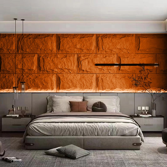 Stone 3D Wall Panels,4-Pack PU Wall Panels, 23.6"*47.2" Wall Paneling for Interior Wall Decor, Faux Stone Wall Panel for Accent Wall Decor, Sophisticated & Stylish 3D Wall Decor(Vibrant Orange)