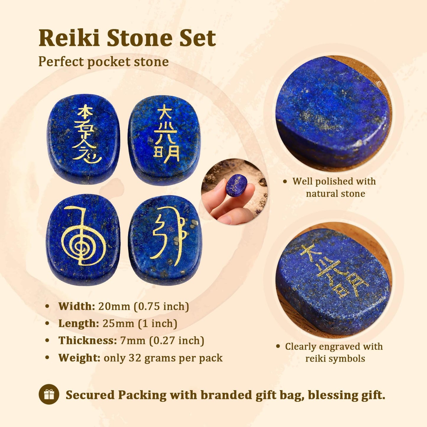 rockcloud Healing Crystal Carnelian 4pcs Engraved Chakra Stones Palm Stone Reiki Balancing