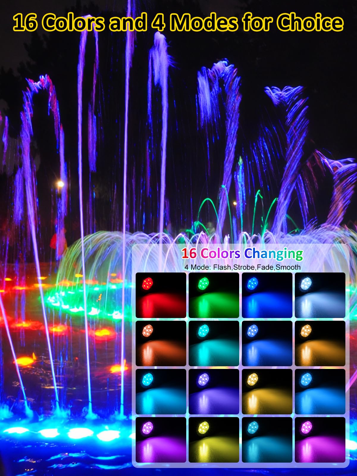 T-SUN Pond Lights LED Underwater 16 Colors with Timer Remote Control IP68 Waterproof Dimmable Submersible Fountain Lights Outdoor Spotlight for Fish Pond Garden Yard Aquarium Pool