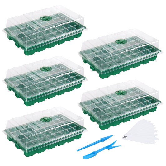 MIXC Seedling Trays Seed Starter Tray, 5-Pack Mini Propagator Plant Greenhouse Grow Kit with Humidity Vented Domes and Base for Seeds' Starting (40 Cells Per Tray, Total 200 Cells), Green