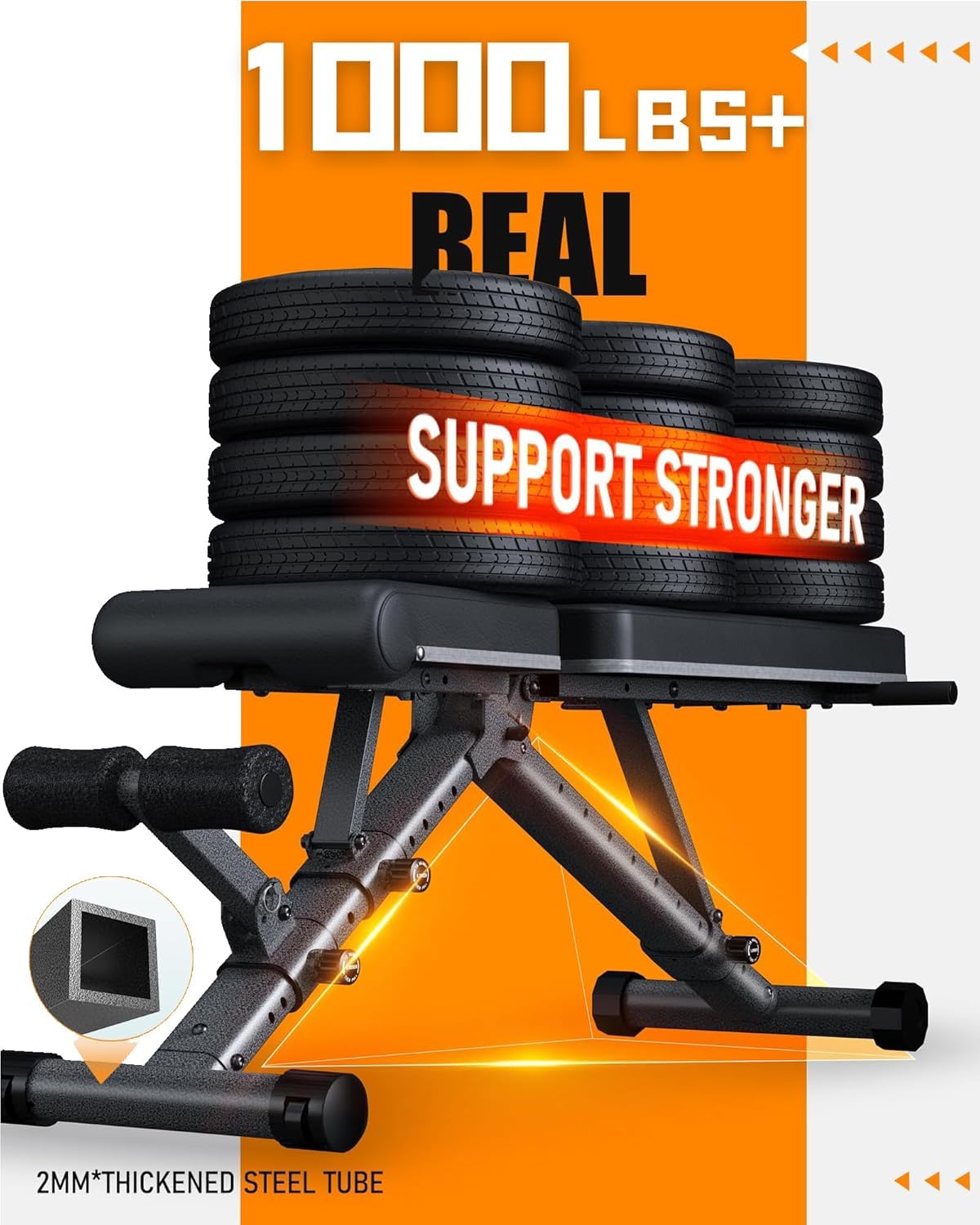 BARWING Adjustable Weight Bench Workout Bench, 1000 LB Heavy Duty Incline Decline Bench for Home Gym, Easy Assembly Foldable Training Lifting Bench, Ultra Short Gap New Version