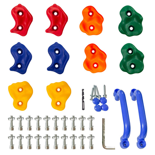 KINSPORY 10Pc Colourful Pig Nose Shape Children Rock Climbing Holds Indoor Outdoor Kids Playground Build with Two Blue Handles - Mounting Hardware Kit Included