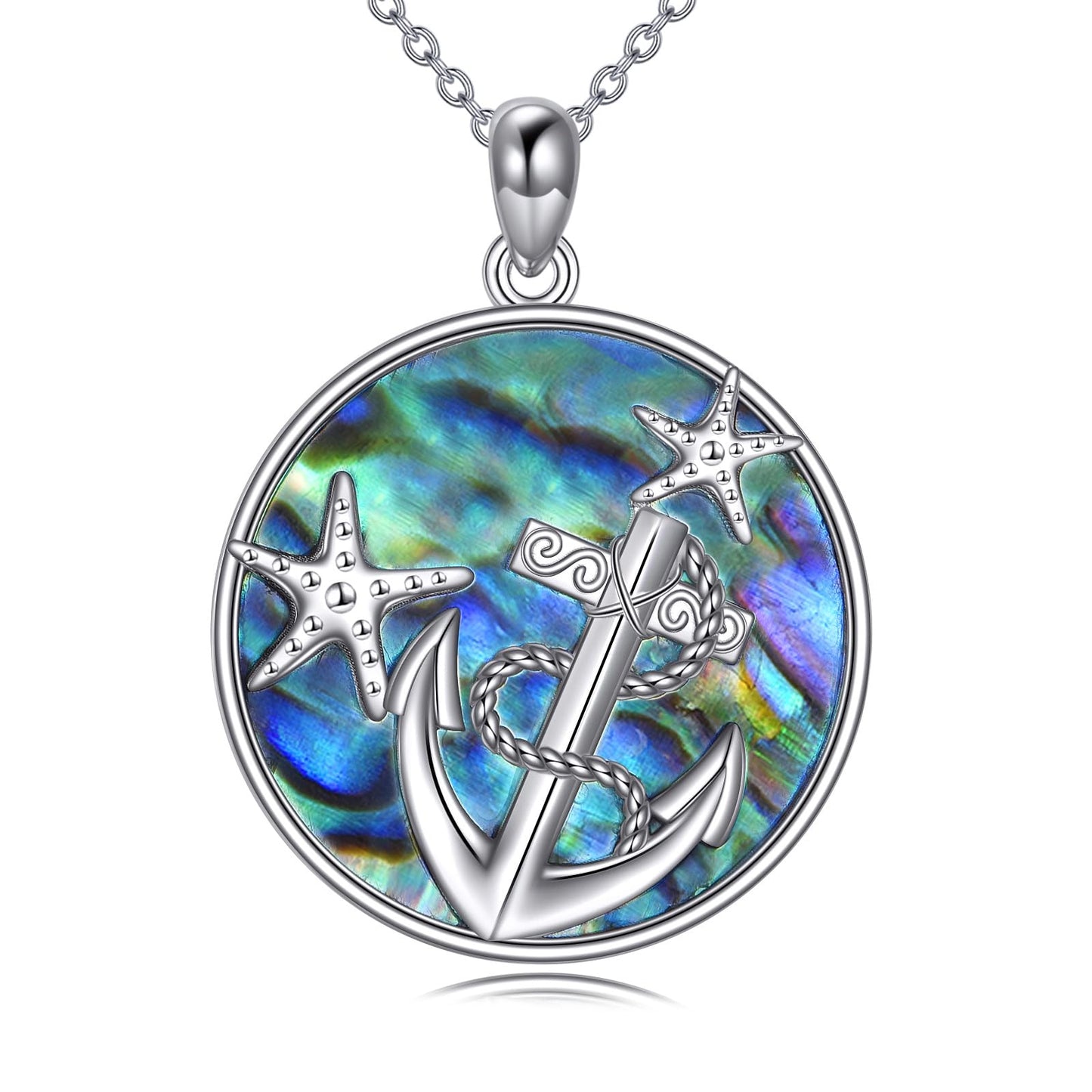 CRMAD Ocean Beach Necklace for Women Sterling Silver Starfish Wave Ocean Jewelry Gifts (anchor)