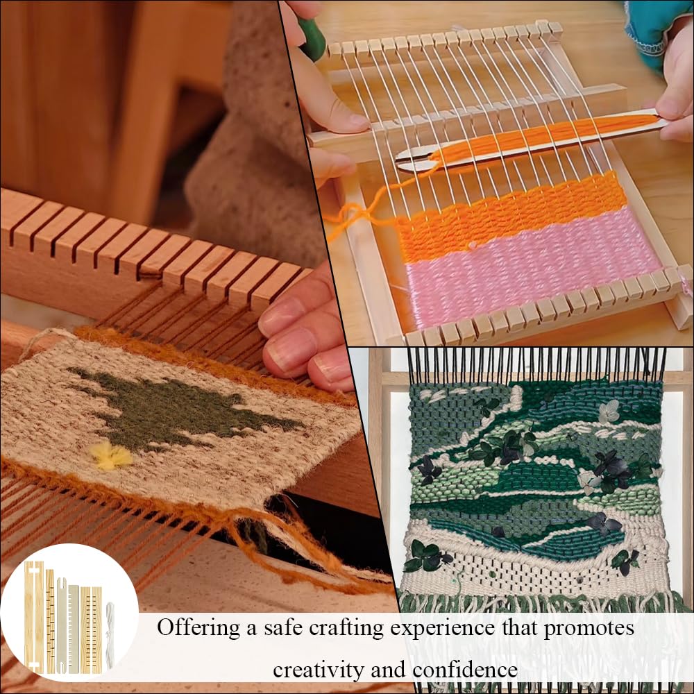 Ckyleole Weaving Loom Kit Wooden Weaving Loom Multi Craft Handcraft Wooden Looms Set Tapestry with Rods Combs Shuttles Line Instructions No Burr Mini 8.27 x 6.5 inch 1 Set(5P) Adult and Beginners
