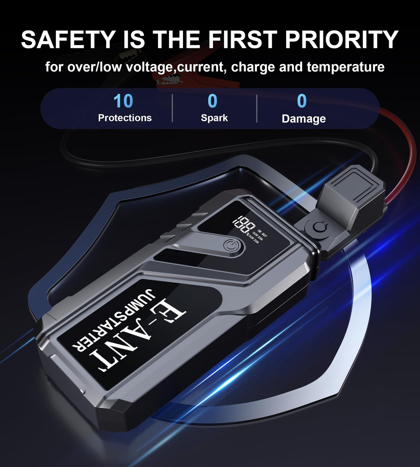 Car Battery Jump Starter, 4000A Car Jump Starter for 8.0L Gas or 5.0L Diesel Engine,12V Lithium Jump Box,LED Lights,Portable Power Bank USB QC3.0 Outputs Charger