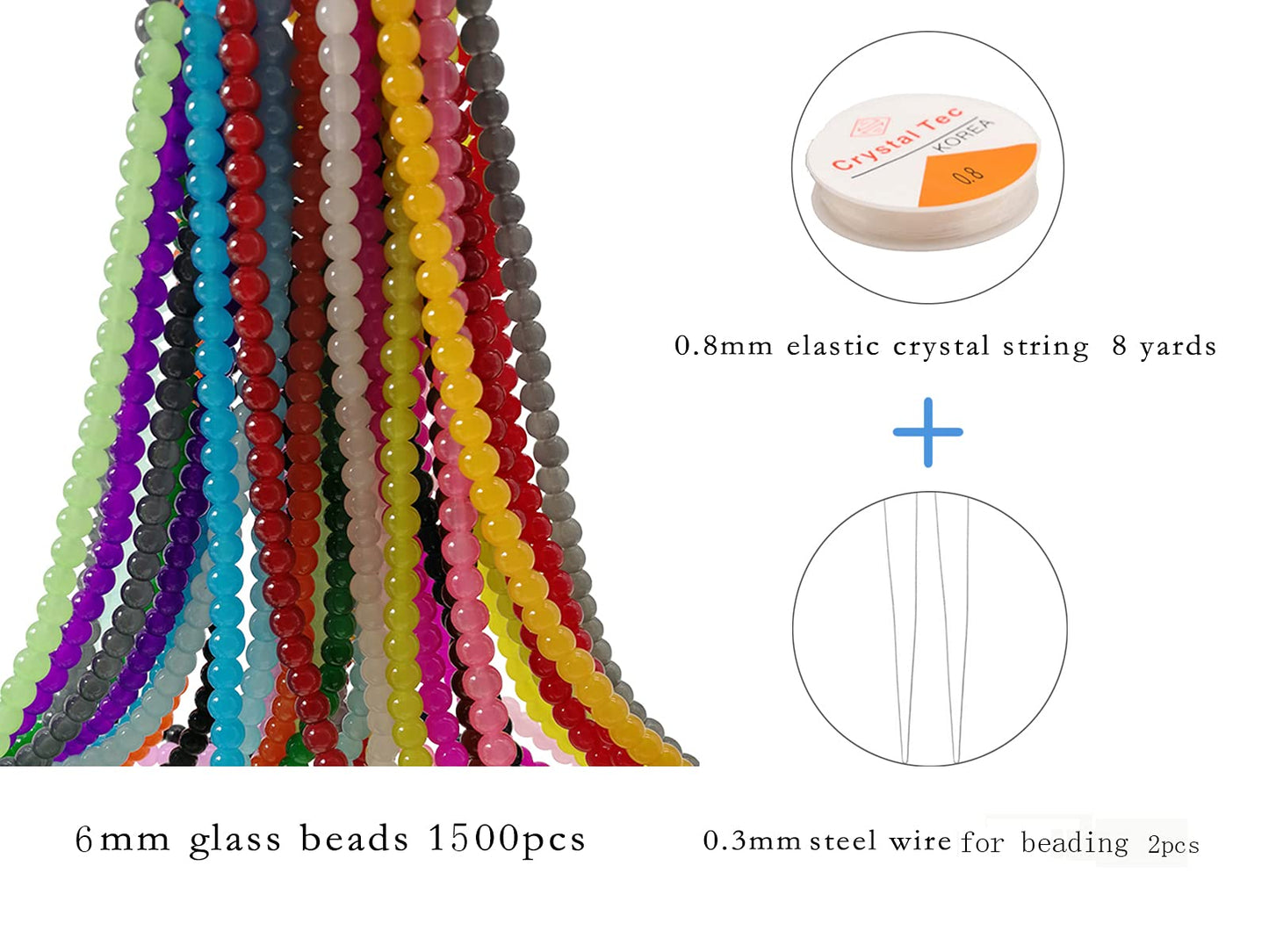 Pamir Tong 1500PCS 6mm Glass Round Beads Bulk， Imitative Jade Beads, Bracelet Loose Beads for Jewelry Making Earring, Necklaces, and DIY Crafts (6mm)