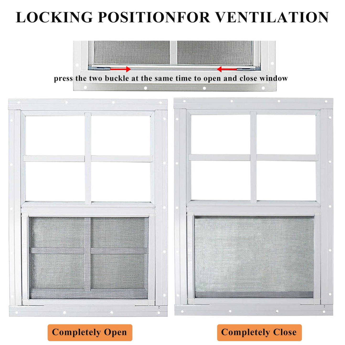 2 Pack White Shed Windows 18" x 23" Flush Mount Window with Tempered Glass and Fiberglass Screen for Chicken Coop Sheds Barns Playhouse
