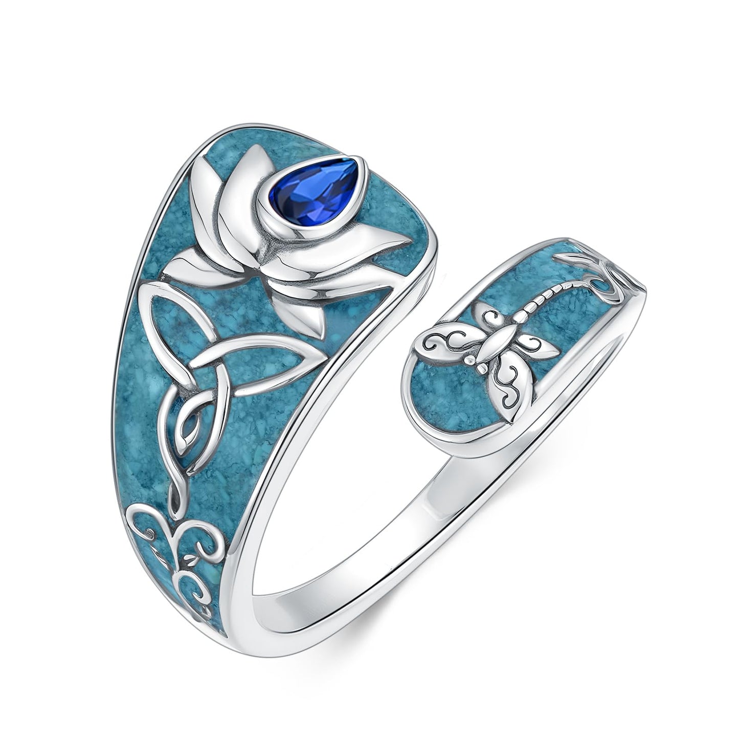 Midari Lotus Spoon Rings for Women Sterling Silver AdjustableTurquoise Lotus Flower Finger Thumb Rings with Lotus Turquoise Jewelry for Women Yoga Lovers Birthday Christmas Gifts B