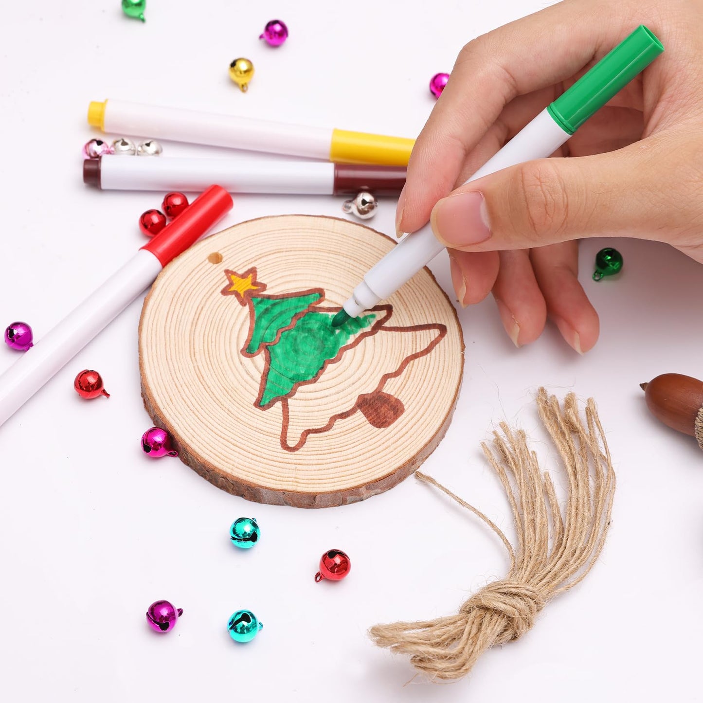 Max Fun Natural Wood Slices 30PCS 3.5-4'' Crafts DIY Wooden Christmas Ornaments Unfinished Predrilled Round Wood Circles for Arts and Crafts Centerpieces Holiday Hanging Decorations