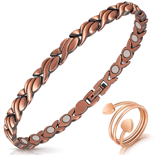 Copper Anklet for Women Magnetic Copper Ankle & Lymphatic Drainage Ring with 3500 Gauss Magnets 100% Solid Pure Copper Jewelry Gift with Adjustment Tool (Fishtail）